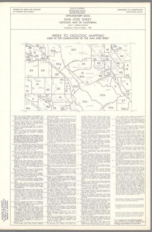 Text: Explanatory Data. San Jose Sheet. Index Map: Index to Geologic Mapping used in Compilation.