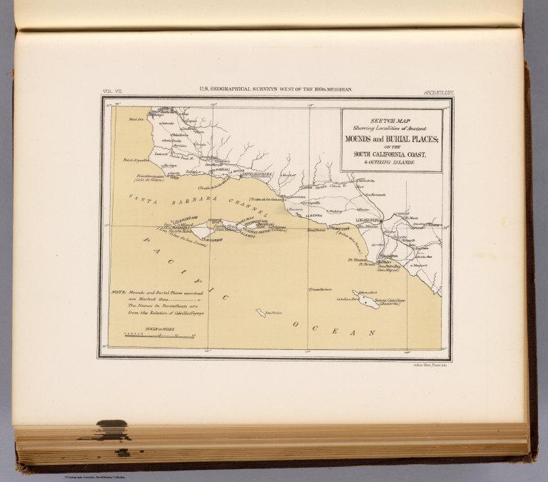 Sketch map, ancient mounds, burial places, south California coast.