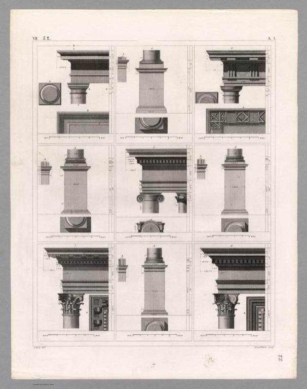 View: Plate 22. Architectural Classical Column Capitals and Entablature..