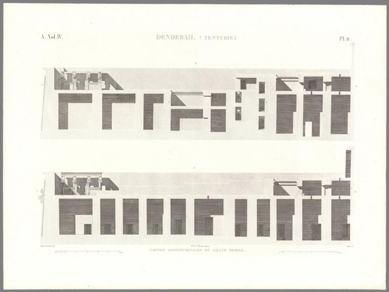 Planche 11 Dendérah (Tentyris). Coupes Longitudinales Du Grand Temple.