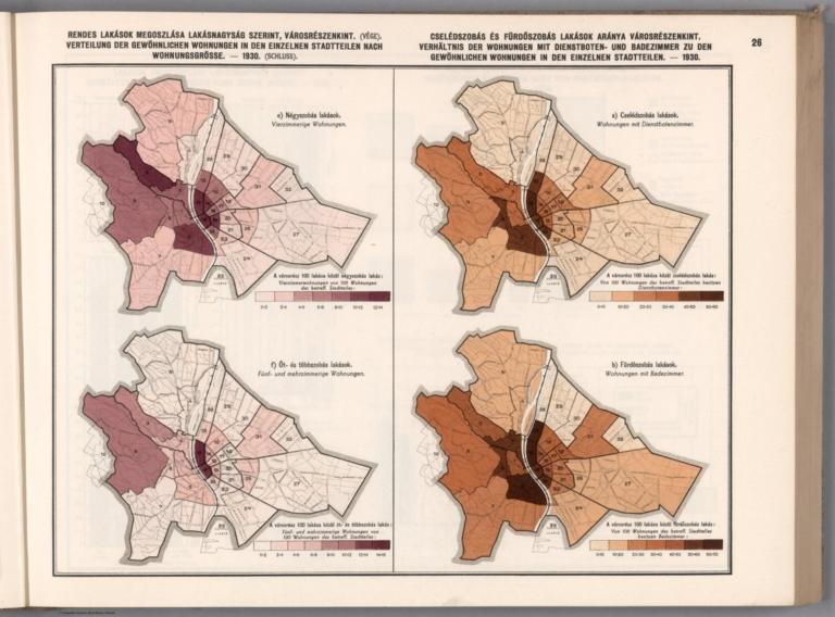 Rendes lakások megoszlása lakásnagyság szerint, városrészenkint. (Vége.) = Verteilung der Gewöhnlichen Wohnungen in den einzelnen Stadtteile nach Wohnungsgrösse. 1930. (Schluss.) (2).