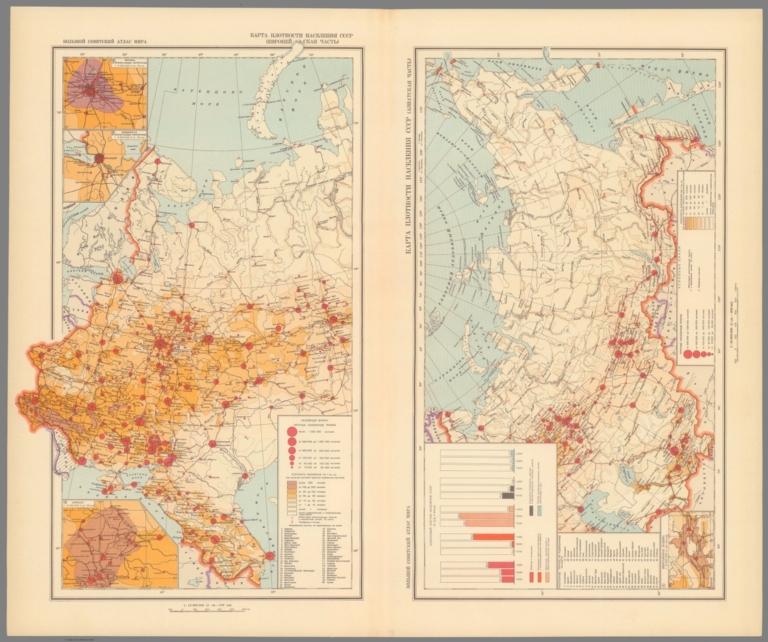 Karta plotnosti naselenie souza SSSR. Evropeyskaya chast. Aziatskaya chast