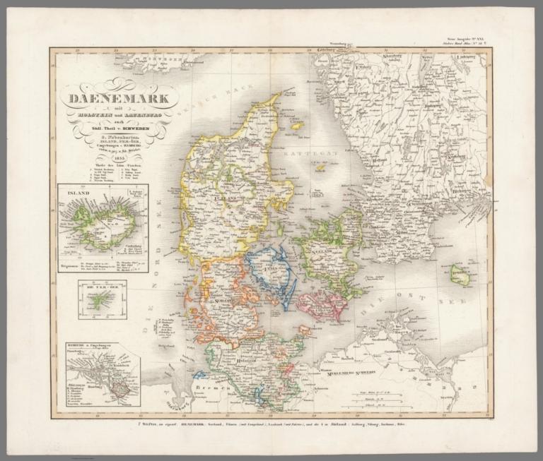 Daenemark mit Schleswig, Holstein, und Laeenburg. (Sweden, Norway, Denmark, Faroe Island, Iceland).