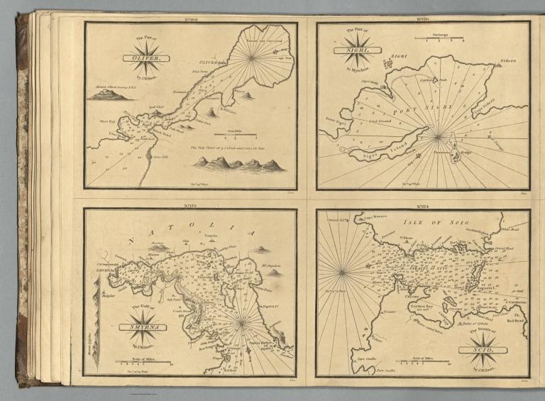 12C: No. 169. Port of Oliver. No. 170. Port of Sigri. No. 173. Gulf of Smyrana. No. 174. Straits of Scio