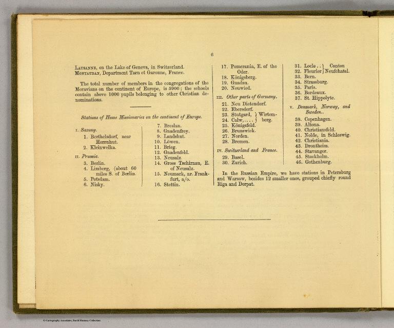 Settlements, congregations of Europe.