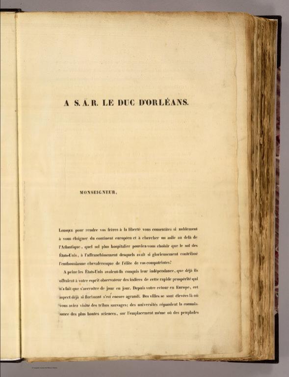 Dedication: Atlas geographique, statistique, historique et chronologique des deux Ameriques.