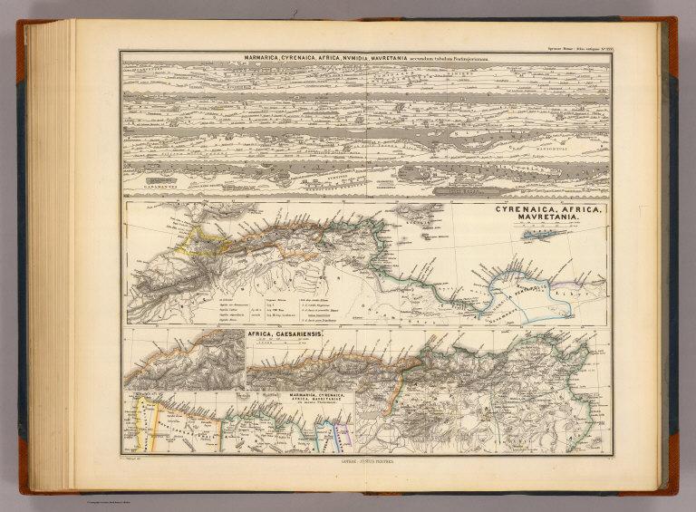 Marmarica, Cyrenaica, Africa, Numidia, Mauretania secundum tabulam Peutingerianam; Cyrenaica, Africa, Mauretania.