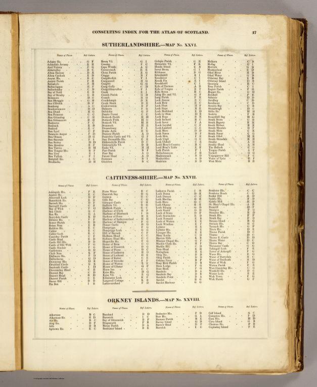 Index 26-28: Sutherland, Caithness Shires, Orkney Islands.