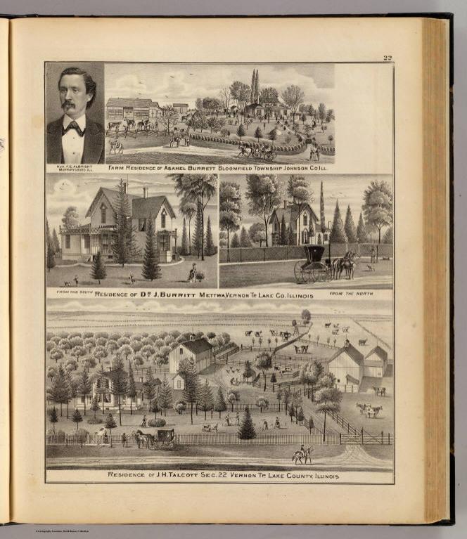 Residences in Lake and Johnson counties, Ill., and portrait of F.E. Albright.