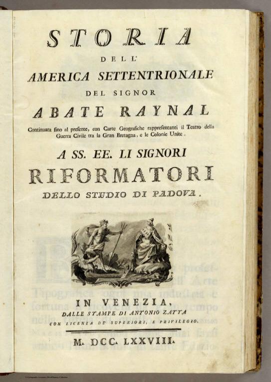 Title Page: Storia dell' America Settentrionale.