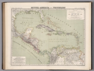 Mittel-America und Westindien. Berichtgt 1866. Situation und Schrift gestochen von Friedr. Meier in Nurnberg, 1857. Terain gestochen von F. Sporer, Nurnberg. (to accompany) H. Kiepert's Neuer Handatlas No. 39 Berlin BEI Dietrich Reimer.